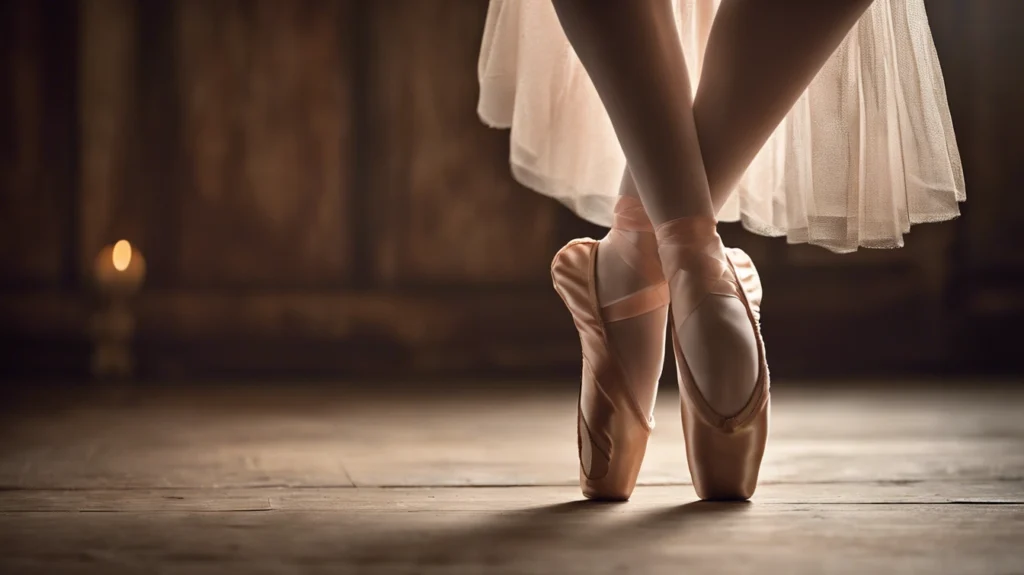 Pieds de ballerine sur pointes dans un studio.